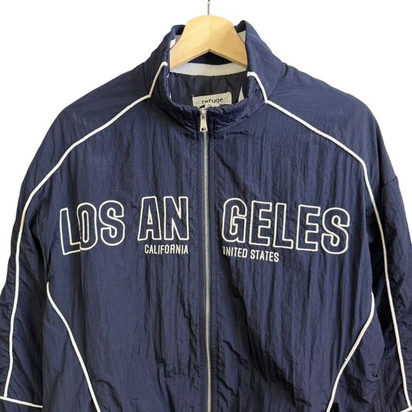 Refuge Womens Los Angeles Windbreaker Navy Size Medium Retro Sporty - Picture 3 of 6